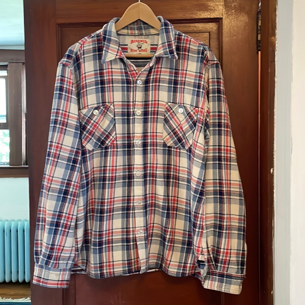 Birdwell Beach Britches Flannel Work Shirt Natural Plaid XL
